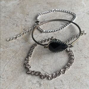 Lot of 3 Bracelets - Silver Chains, Onyx Bangle